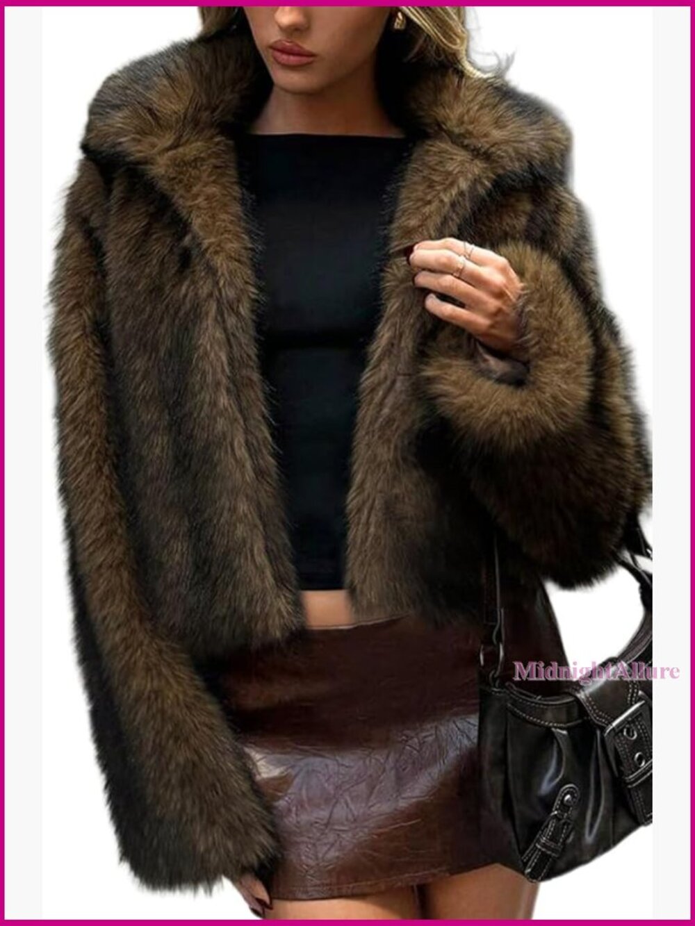 Faux Fur Coat With Lapel Collar, Hidden Hooks, Pockets, Winter Jacket